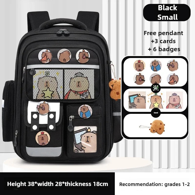 Capybara Children Backpack Waterproof Student Schoolbag Large Capacity Alleviate Burden School Bag Orthopedic Backpack Book Bag