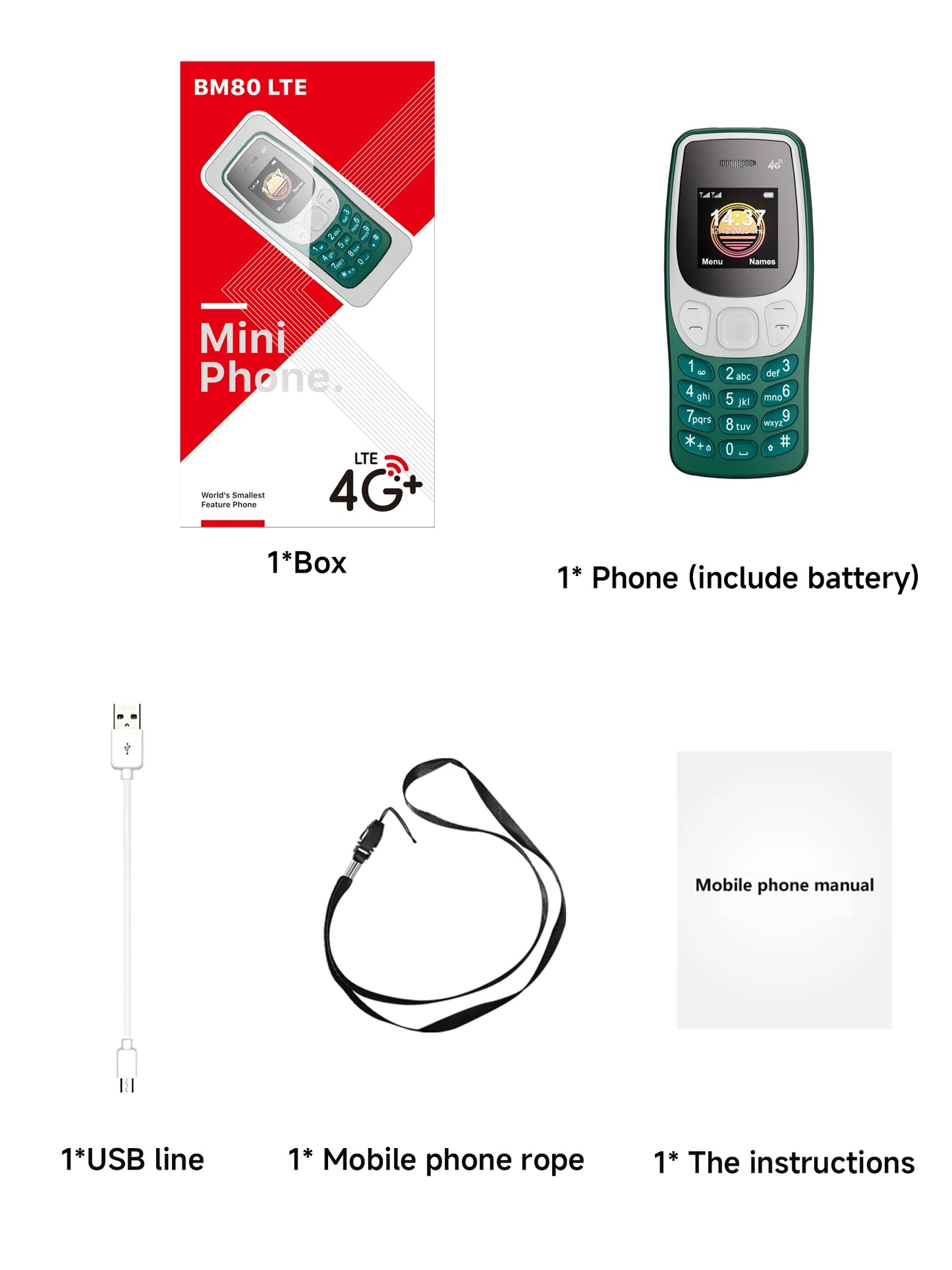 SERVO BM80 LTE 4G Mini Mobile Phone Dual SIM Standby Speed Dial Blacklist Call Recording 0.85" Screen Super Small Phones Back-up