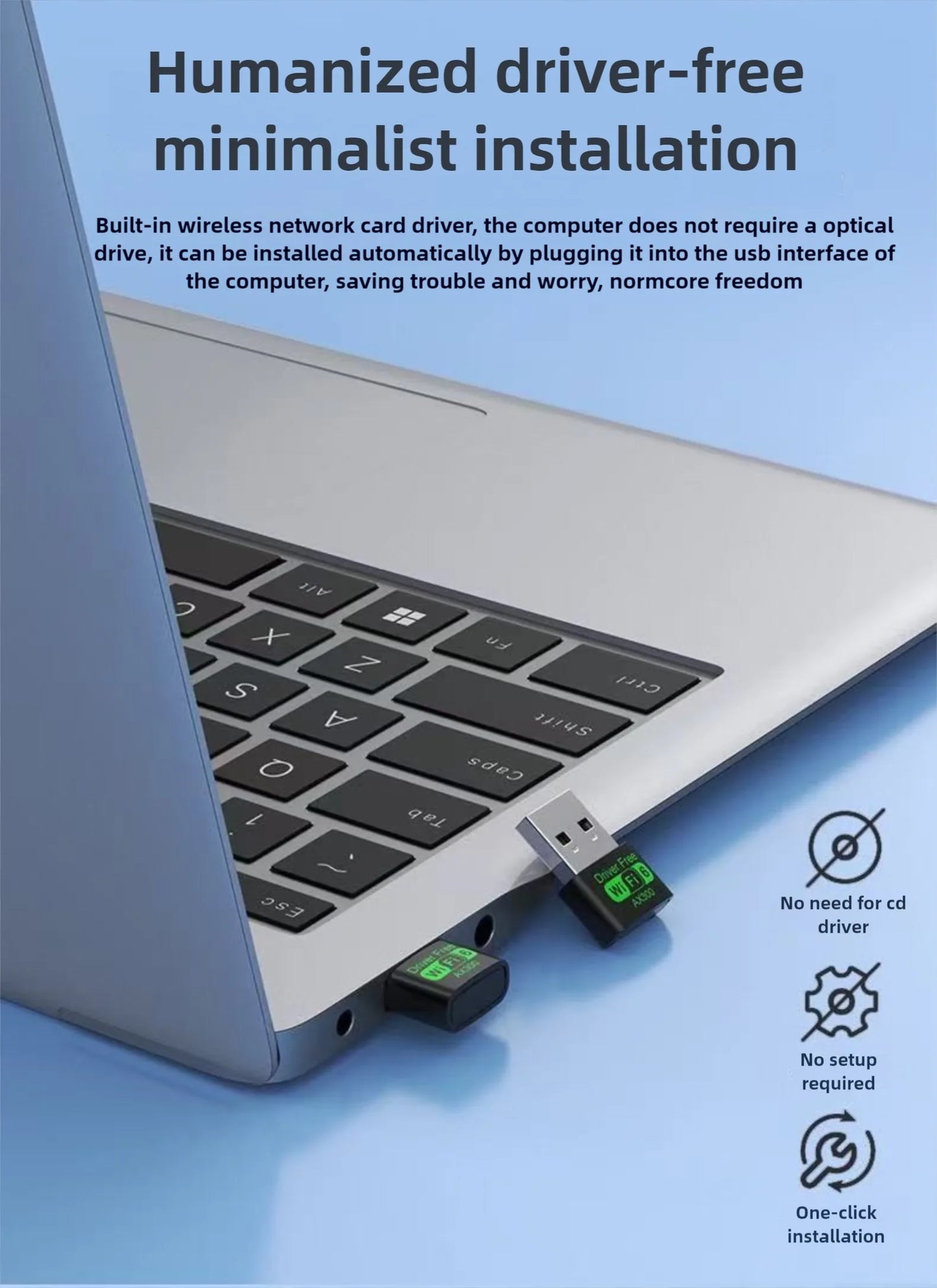 WiFi 6 AX300 WiFi USB Adapter Wireless Network Card 2.4G Wi-Fi Dongle Dual Band Antenna USB For PC/Laptop Win10/11 Driver Free