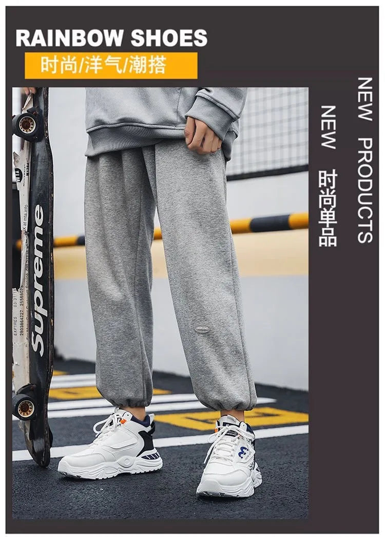 Men's Spring Breathable High Top White Sports Shoes Trendy All-Match Thick Sole Leisure Dad Sneakers