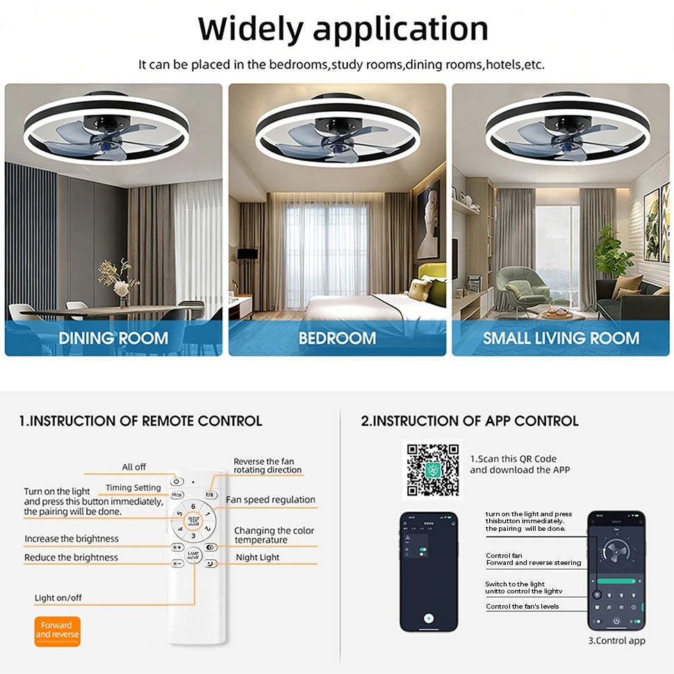 Modern Ceiling Fans Infinitely Dimmable Household Black White Ceiling Lamp With Remote Control Bedroom Living Room LED Fixtures