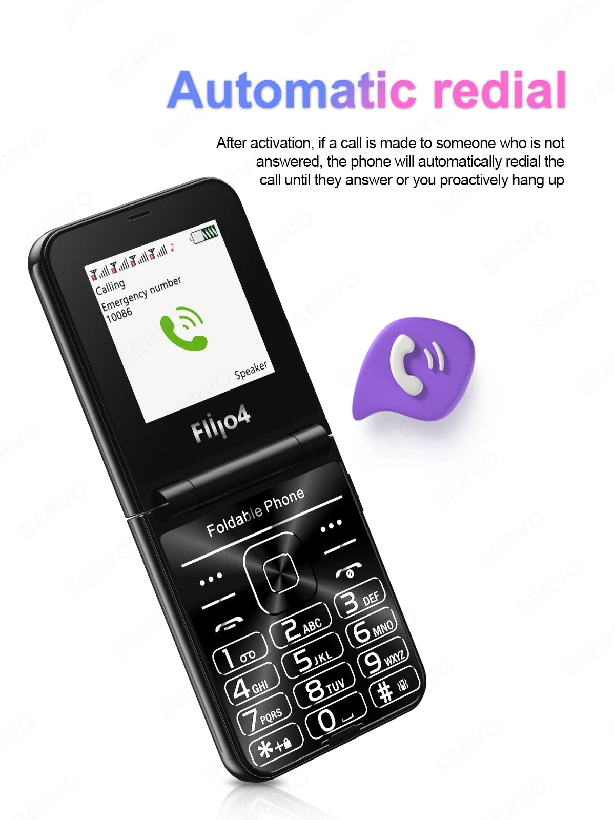 SERVO 4 SIM Fashionable Flip Cellular Phone Speed Dial Flashlight Magic Voice FM Radio 2G GSM Foldable Mobile Phone Type-C 2.6"