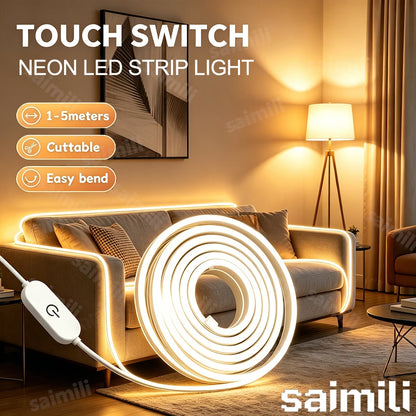 USB 5V Neon LED Strip Light Smart Touch Sensor Dimmable Neon Sign Light Tape Waterproof Flexible Lighting Lamp For Room Decor