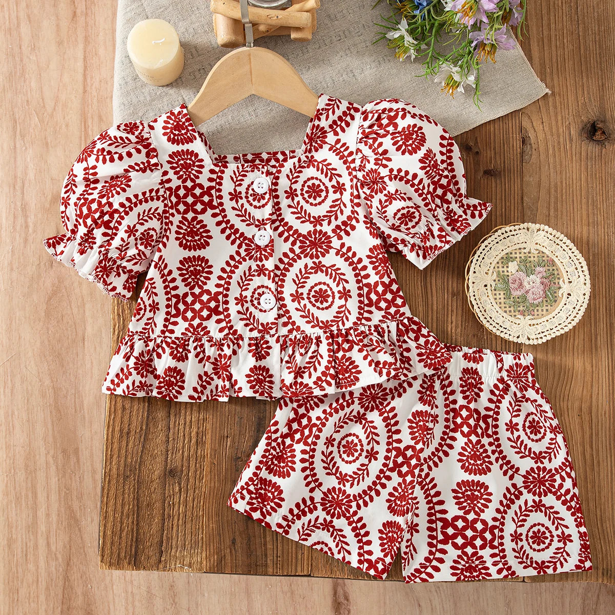 2pc/Set Baby Girl Set Summer Floral Short-Sleeve Top And Shorts Baby Girl Clothes Cute Beach Baby Outfit Set