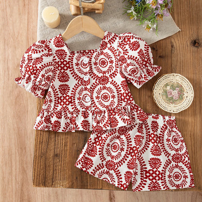 2pc/Set Baby Girl Set Summer Floral Short-Sleeve Top And Shorts Baby Girl Clothes Cute Beach Baby Outfit Set