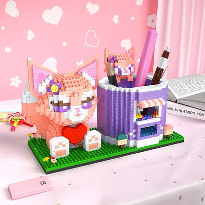 Stitch Pikachu Creative Building Blocks Pen Holder Series DIY Mini Diamond Building Block Doll Children's Toys Christmas Gift