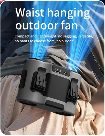 Portable Waist Clip Fan Small USB Charging Hanging Fan with LED Flashlight Outdoor Single/dual Air Outlet Fan 20000/10000Mah