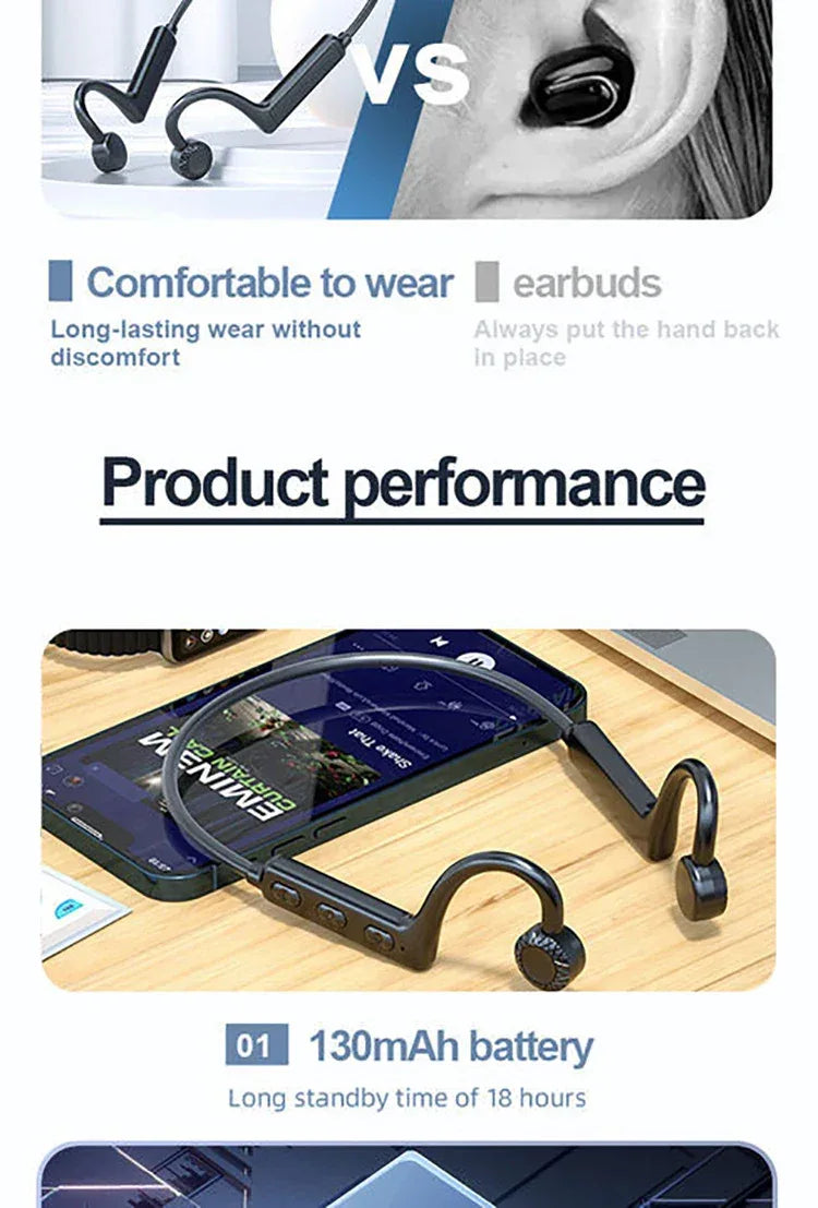 KS-19 Bone Conduction Headphones Bluetooth V5.1 Wireless Headset Sports Neckband Earphones Ear Hook For Workouts Running Driving