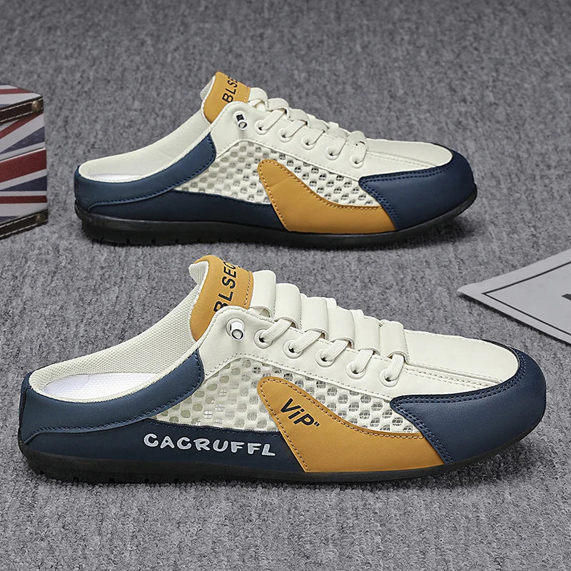 Summer Breathable Backless Men's Mules! Mesh Splicing Trendy Shoes, Slip - on Lazy Shoes Casual Shoes