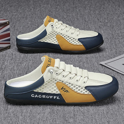 Summer Breathable Backless Men's Mules! Mesh Splicing Trendy Shoes, Slip - on Lazy Shoes Casual Shoes
