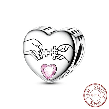 925 Silver Valentine's Day Charms Bead Sparkling Sweet Heart Rose Bear Charm Fit Original Bracelet Bangle Woman DIY Jewelry Gift