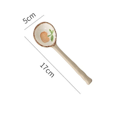 Cute Ceramic Flower Soup Spoon Kawaii Korean Ice Cream Hand Painted Dessert Spoon With Long Handle Kitchen Tableware Accessories