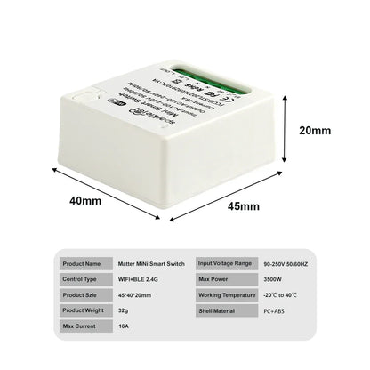Matter 16A WiFi mini Smart Switch Pass-through Disconnect Dual Control Outletorks Remote Control Timer  Work with HomeKit Alexa