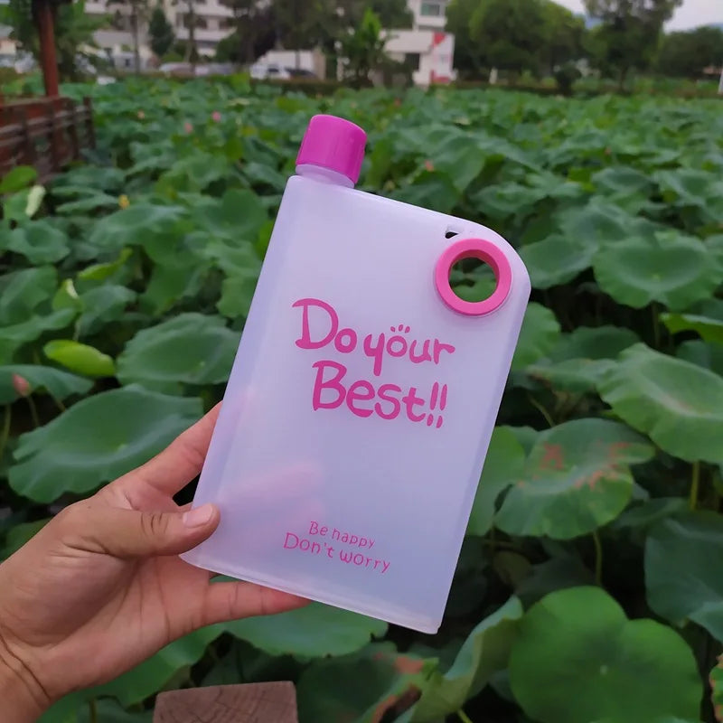 380ML Transparent Flat Water Bottle Plastic Travel Bicycle Drinking Cup Reusable Portable Water Bottle