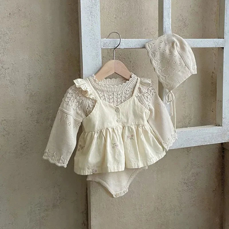 MILANCEL Baby Girl Summer Set Toddler Embroidered Ruffle Dress Top Shorts 2pcs