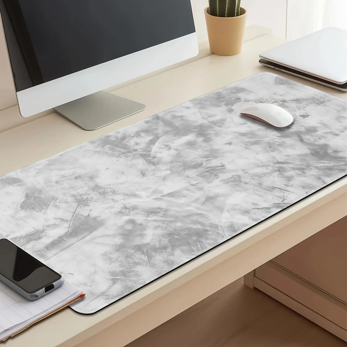 Sleek Grey - Toned Desk Mat: Non - Slip PC Accessory for Gaming & Office, Large - sized with a Minimalist Design