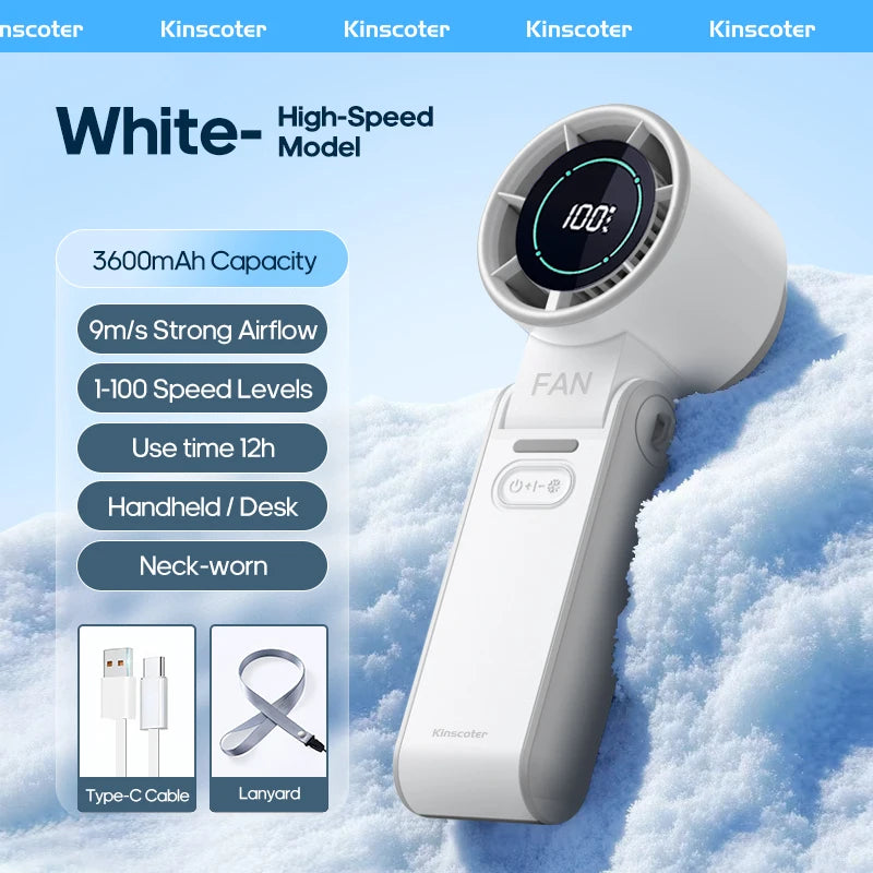 New Foldable Air Cooling Rechargeable Fan 3600mAh Portable Mini Handheld Fan 100-Speed Stepless Turbo Wind for Outdoor Travel