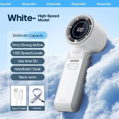 New Foldable Air Cooling Rechargeable Fan 3600mAh Portable Mini Handheld Fan 100-Speed Stepless Turbo Wind for Outdoor Travel