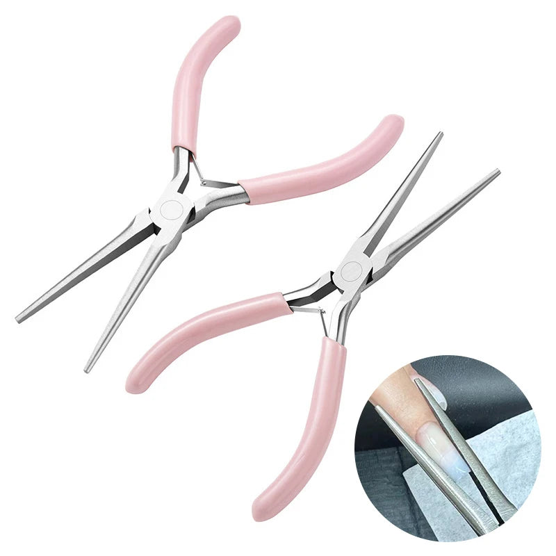 Pink Long Nose Pliers Set Professional Nail Art Pliers For Manicure Extension Jewelry Making Diy Craft Tools