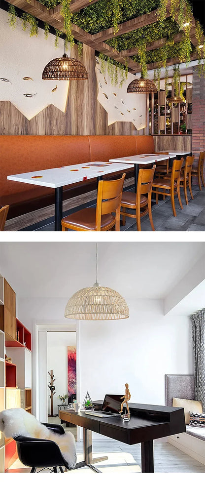 Japanese Style Hemp Rope Pendant Light, Countryside Dining Room, Bedroom, Living Room, E27 Ball Bubble Handmade Pendant Light