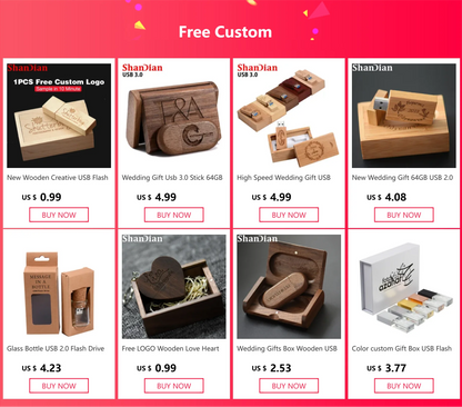 Walnut Album Box USB Flash Drives 128GB Photography Studio Memory Stick 64GB Free Custom Logo Pen Drive 32GB 16GB Wedding Gift