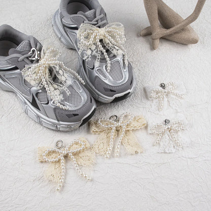 Lace pearl bow Shoe Shoelaces Charms for Sneakers Decorative Shoe Flower Buckle Decorative Shoe Fashion Charm Accessories