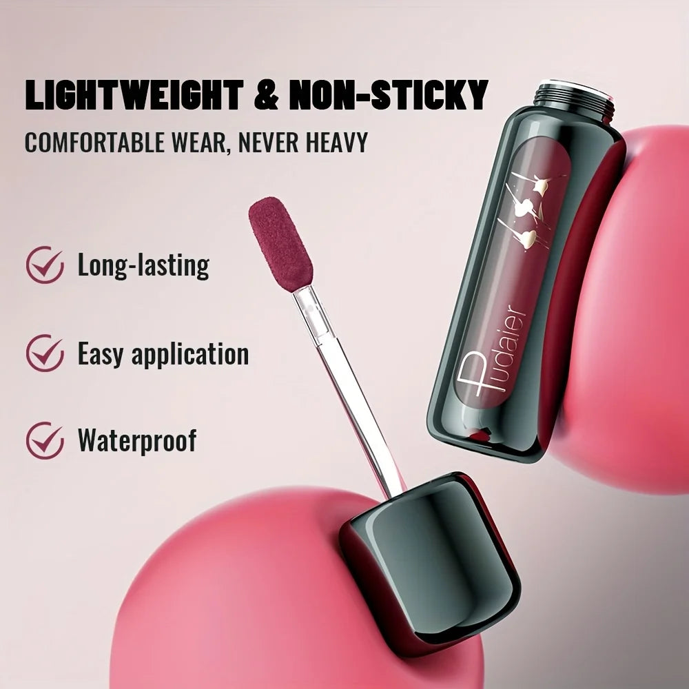 1pc Matte Velvet Lip Gloss, Highly Saturated Liquid Lip Mud, Non-Stick Long Lasting, All Skin Tones Compatible,Mother's Day Gift