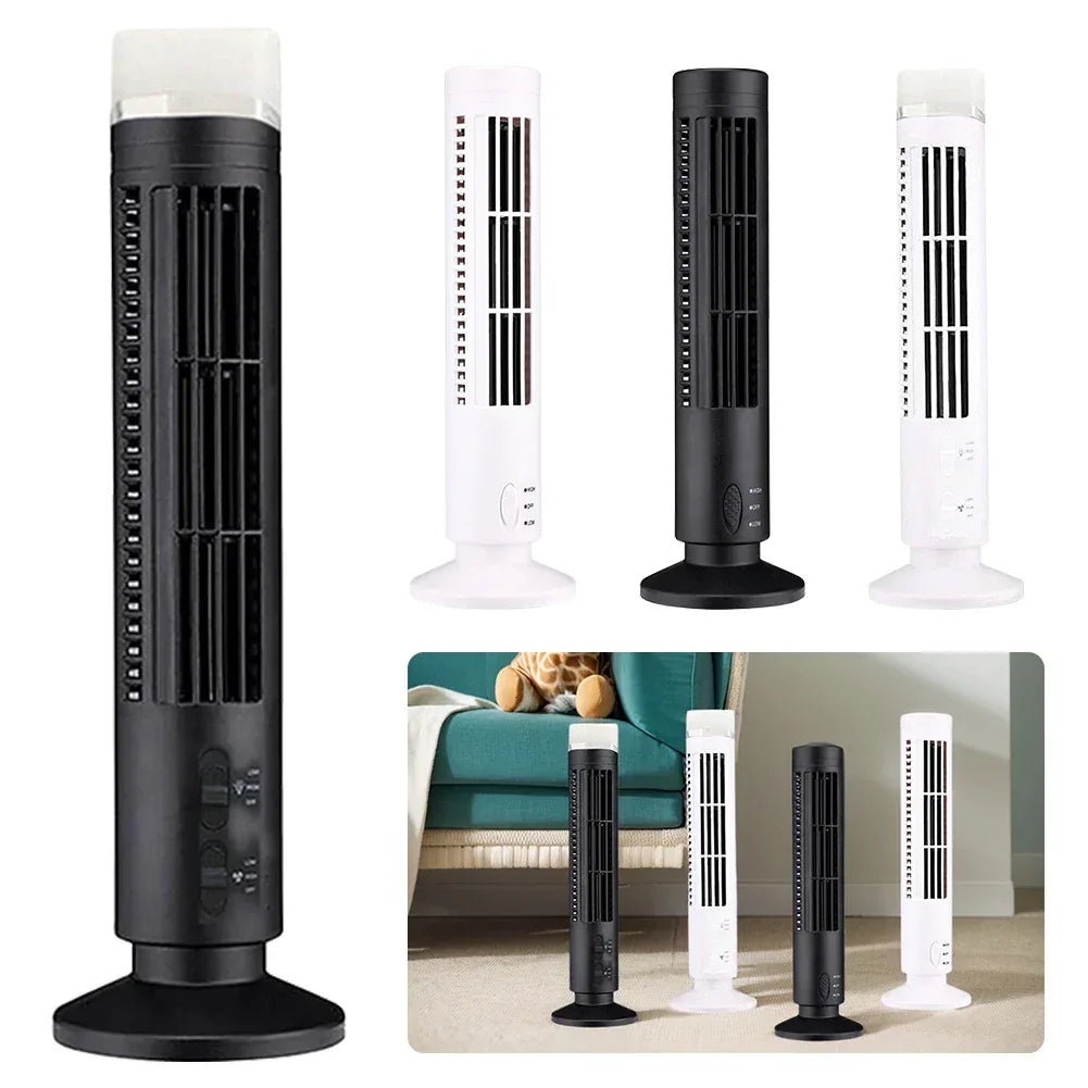 LED Tower Fan Mini Vertical Conditioner 2 Gear Speed No Leaf Air Conditioner Portable Electric Floor Fan for Home Office