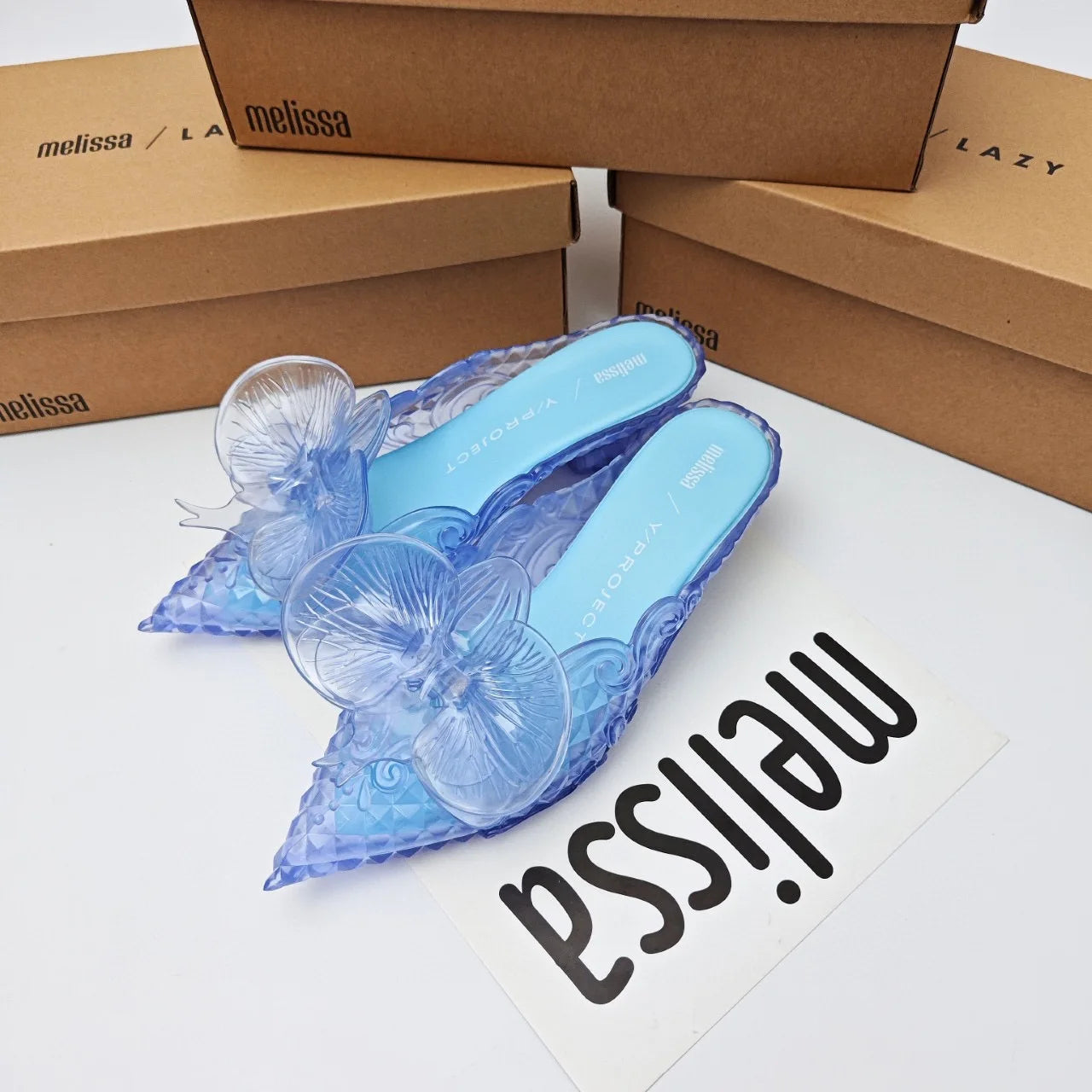 Design Big Butterfly Knot Melissa Women Flat Mules Sandals High Quality Cozy Patent Leather Pointed Toe Back Strap Shoes