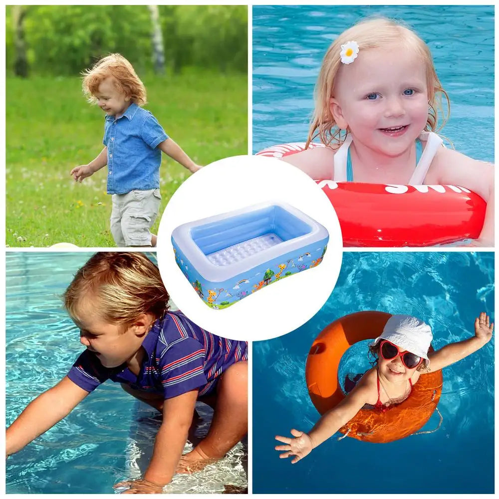Kids Inflatable Pool Foldable Square Blow up Pool Cute Blow Up Pool for Family Space-Saving Swimming Pool for Backyard Garden