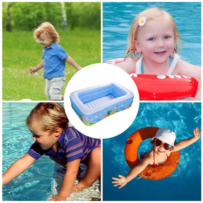 Kids Inflatable Pool Foldable Square Blow up Pool Cute Blow Up Pool for Family Space-Saving Swimming Pool for Backyard Garden