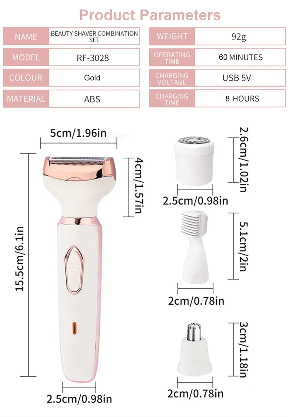 Electric Shaver For Woman Body Hair Removal Epilator Painless Cordless Trimmer Women Face Leg Bikini Razor 4 in 1 Hair Remover