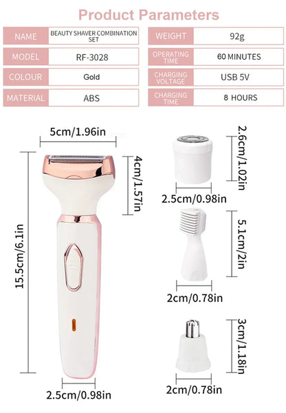 Electric Shaver For Woman Body Hair Removal Epilator Painless Cordless Trimmer Women Face Leg Bikini Razor 4 in 1 Hair Remover