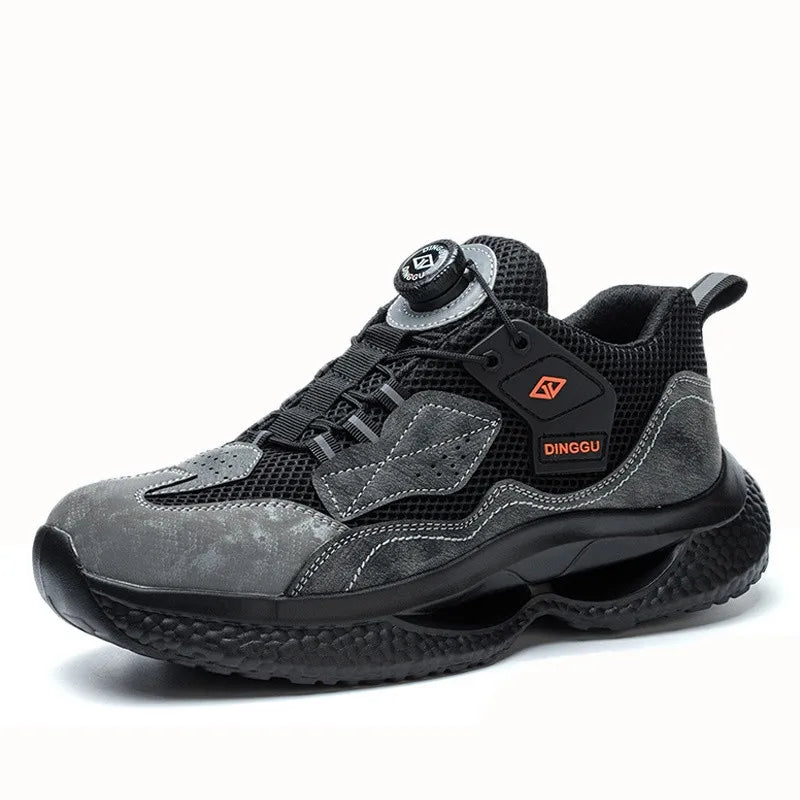 Fashion Male work safety shoes Rotating button Steel Toe shoes Work Sneakers Puncture-Proof Protective Shoes Security Boots Men