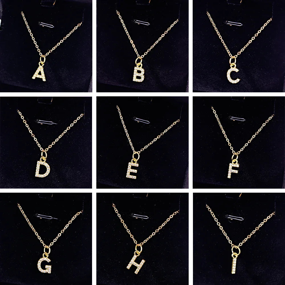 Kpop Shining A-Z Letter Pendant Charm Necklace 26 Initial Alphabet Name Golden Clavicle Chain Party Valentine's Day Jewelry Gift