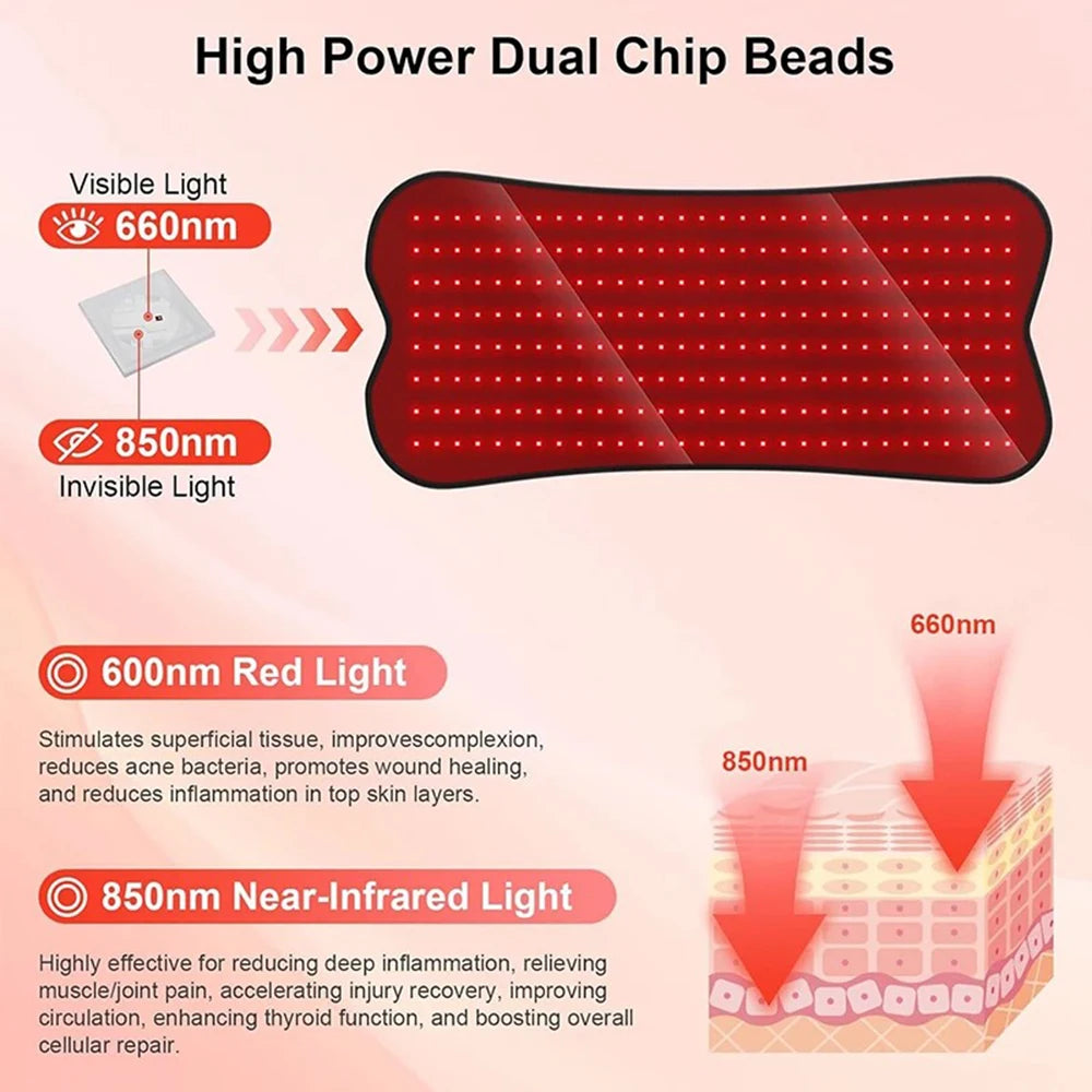 210pcs LED Bead Red Light Belt Red Infrared Light Therapy Pad LED Beauty Devices for Face and Body Back Knee Hands Feet Relief