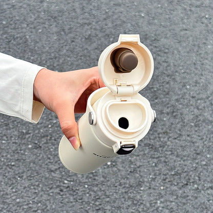 1 PC Stainless Steel Vacuum Flask, 500ml Pop-Up Direct Drink Insulated Bottle with Wide Handle, Outdoor Portable Sports Bottle