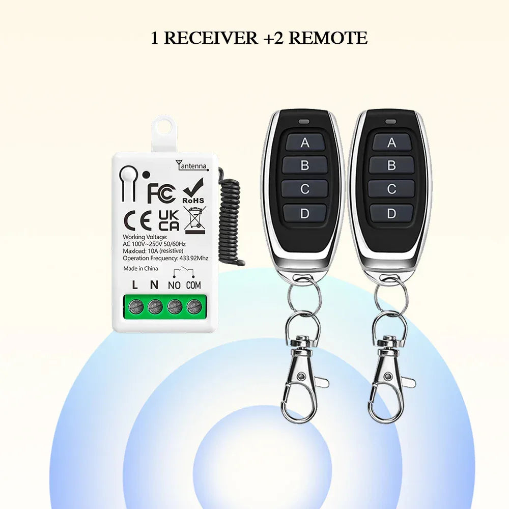 RF433MHz Dry Contact Wireless Remote Control Light Switch AC110V 220V 10A Mini Relay Module for Garage Control Lock LED DIY Lamp