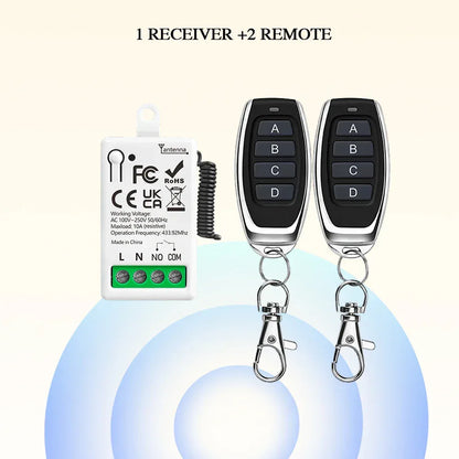 RF433MHz Dry Contact Wireless Remote Control Light Switch AC110V 220V 10A Mini Relay Module for Garage Control Lock LED DIY Lamp