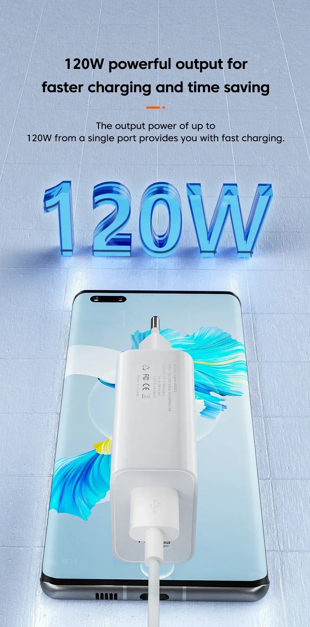 USB GaN 120W Charger Quick Charge 3.0 EU/US Plug Phone Charger Adapter Type C Wire For iPhone Samsung Xiaomi Huawei Fast Charger
