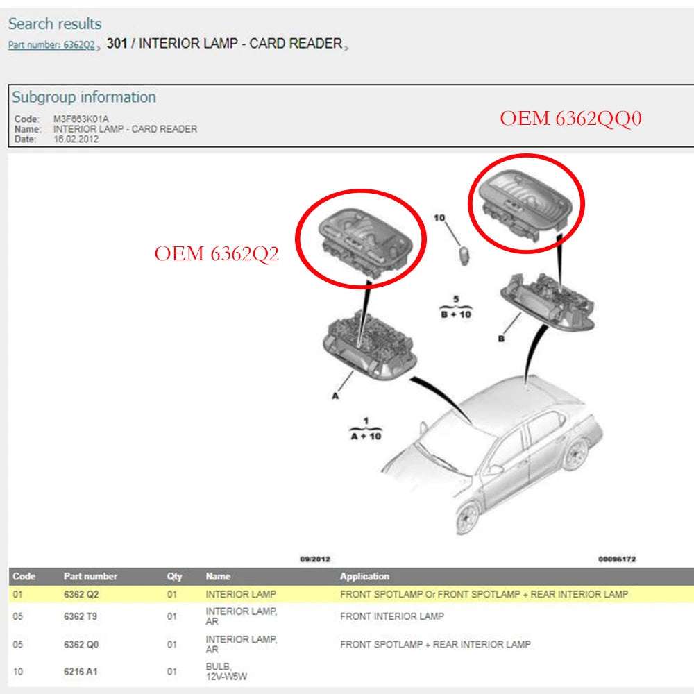 Suitable for Peugeot 207 3008 301 307 308 408 5008 Citroen C4 Picasso Generation C-elysee INTERIOR LAMP FRONT or REAR SPOTLAMP