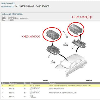 Suitable for Peugeot 207 3008 301 307 308 408 5008 Citroen C4 Picasso Generation C-elysee INTERIOR LAMP FRONT or REAR SPOTLAMP