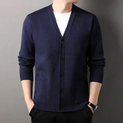 Men's  Autumn and Winter Casual Design Cardigan Thick Long Sleeved Button Up Jacket Cardigan Sweater