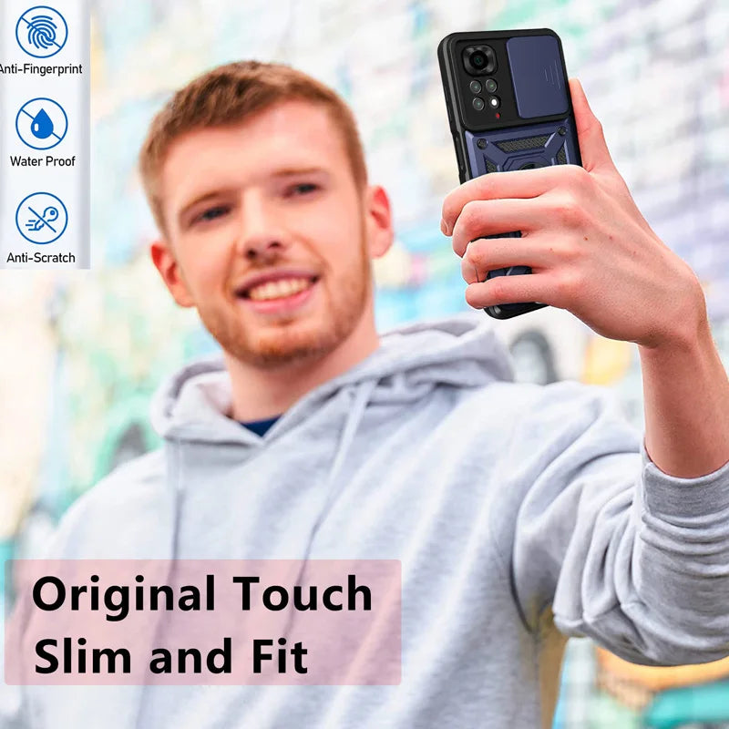 Slide Camera Lens Protector Armor Case For Redmi Note 13 12 11 10 Pro Plus 10s 11s 12s 13C 12C Military Grade Bumpers Ring Cover