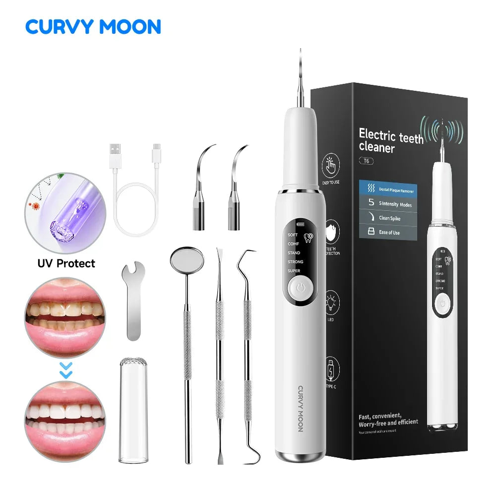 Ultrasonic Electric Dental Scaler High Frequency Vibrating Teeth Cleaner Plaque Calculus Tartar Stains Remover 5 modes with LED