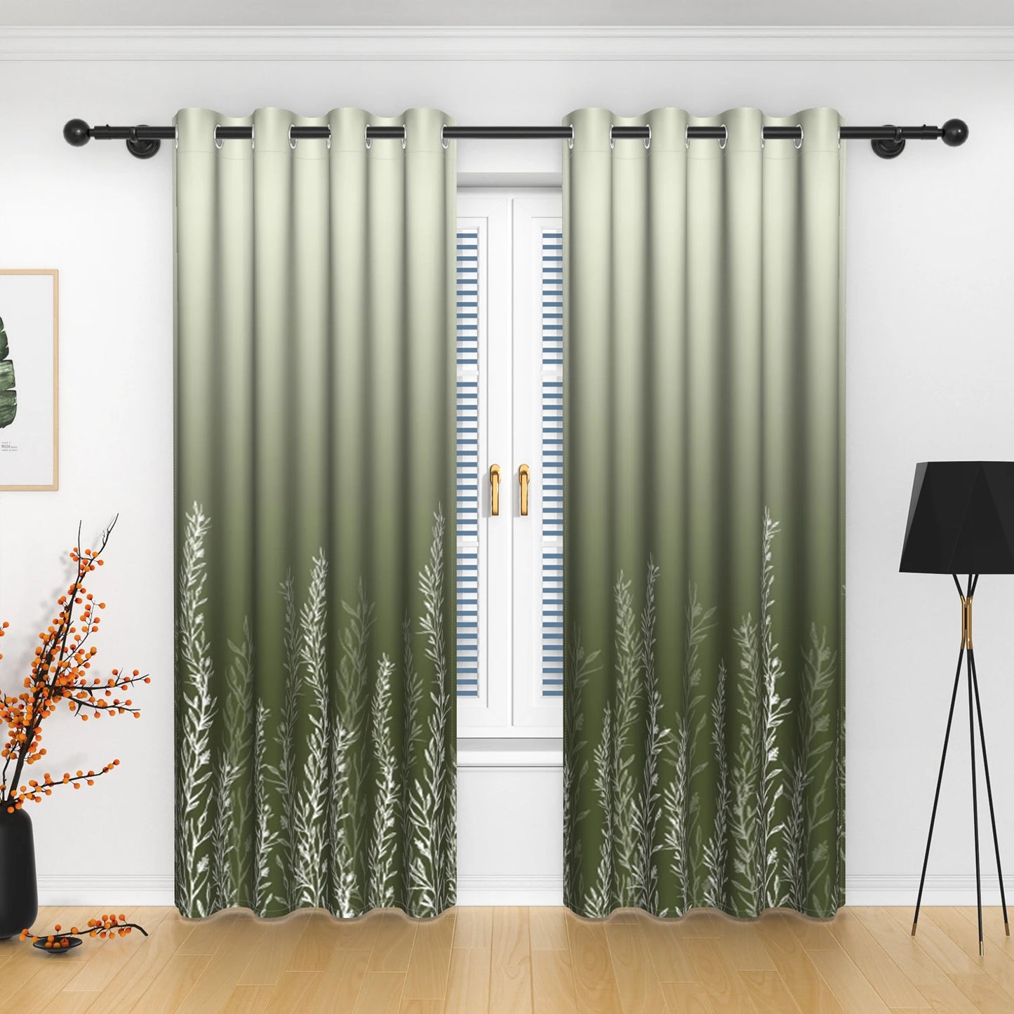 2pcs/set Solid Color Gradient Window curtains Bottom Leaf Print Thermal Insulated Polyester Bedroom Living Room Blackout Curtain