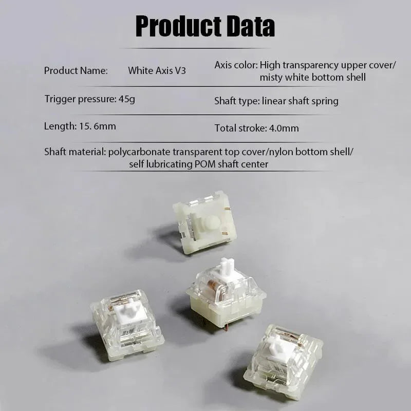 KTT Kang White V3 Switches Mechanical Keyboard Linear Switch 3 Pin Custom Cherry RGB SMD Gaming Compatible Hot Swap MX Switch