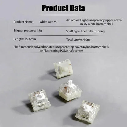 KTT Kang White V3 Switches Mechanical Keyboard Linear Switch 3 Pin Custom Cherry RGB SMD Gaming Compatible Hot Swap MX Switch