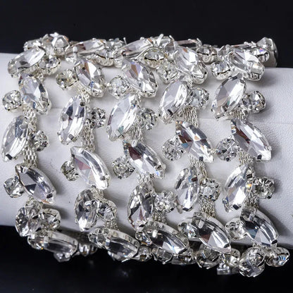 QIAO 90cm Rhinestone Crystal Chain Diamante Lace Diamond Trim Ribbon Necklace Applique Gem Sparkle Wedding Dress for DIY Craft