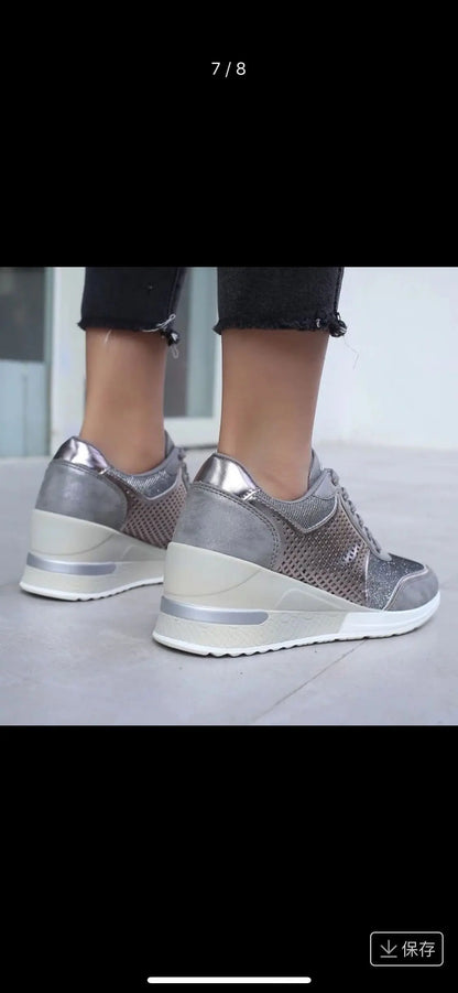2025 Wedge Sneakers Mesh Platform Shoes Solid Color Thick Bottom Zipper Vulcanized Shoes for Women's Sneakers Zapatos De Mujer